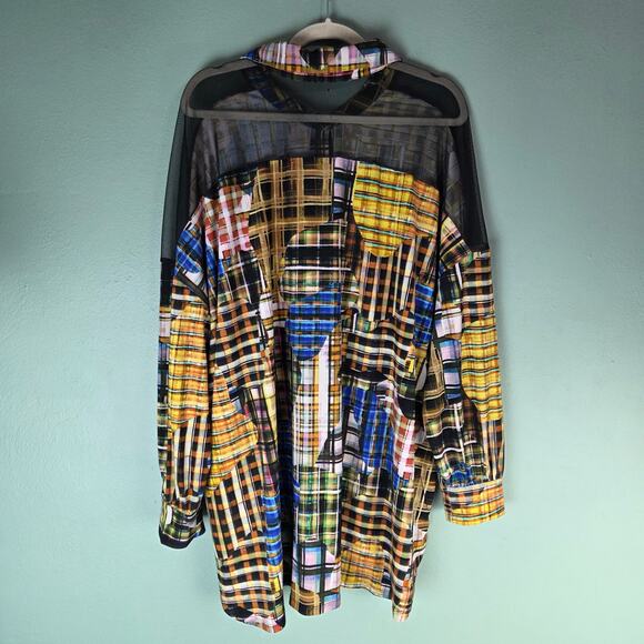 Attitudes By Renee Shirt Womens 2X Como Jersey Mesh Shoulder Printed Artsy Plaid - Picture 2 of 8